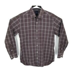 Tailorbyrd Brown/White/Blue Checkered L/S Button Up 100% Cotton Shirt Mens Sz M